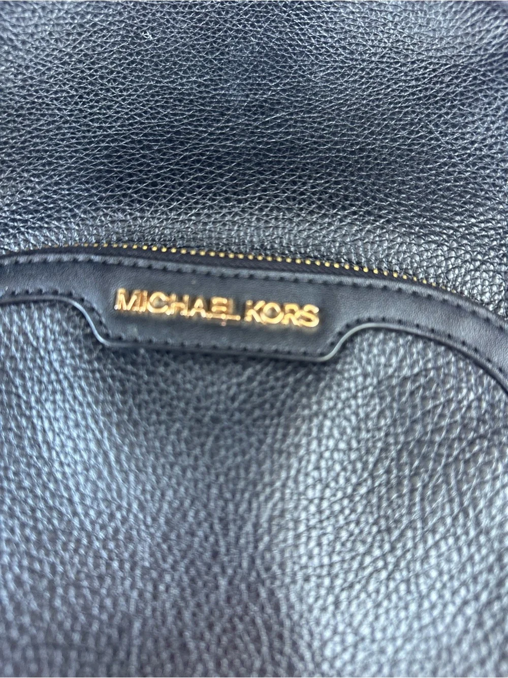 MICHAEL KORS Black Pebbled Leather Medium Backpack with Gold Hardware